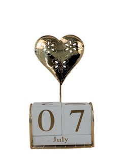 Generic Intricate Hanging Golden Heart With Wooden Perpetual Date Desk  Calendar Blocks For Teachers  Farmhouse Office Décor  - Image 1