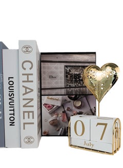 Generic Intricate Hanging Golden Heart With Wooden Perpetual Date Desk  Calendar Blocks For Teachers  Farmhouse Office Décor  - Image 3