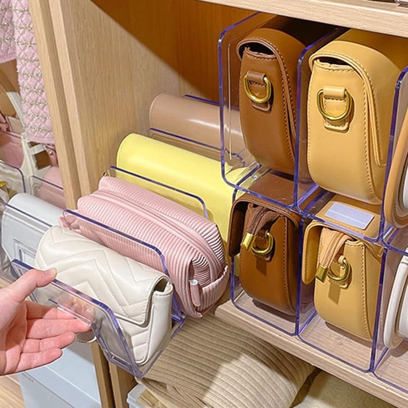MosQuick® 4 Compartment Purse Organiser Bag Stand Acrylic Organizer book stand for table File Organiser Multifunctional purse organiser for wardrobe Book Handbag Transparent - Image 1