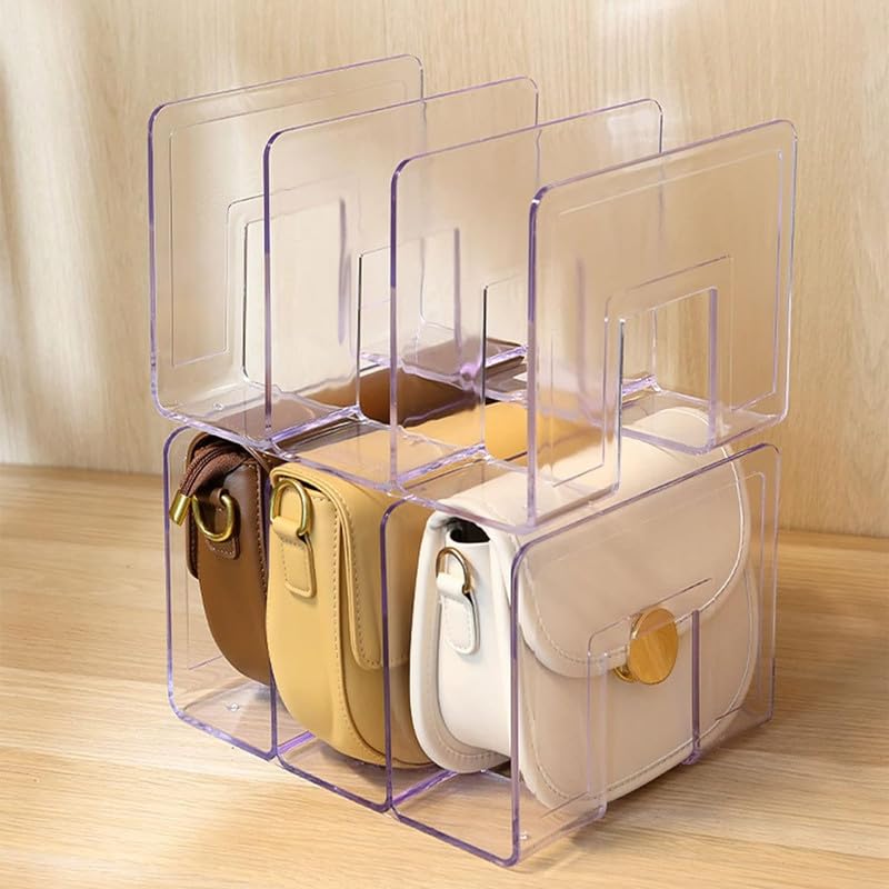 MosQuick® 4 Compartment Purse Organiser Bag Stand Acrylic Organizer book stand for table File Organiser Multifunctional purse organiser for wardrobe Book Handbag Transparent - Image 3
