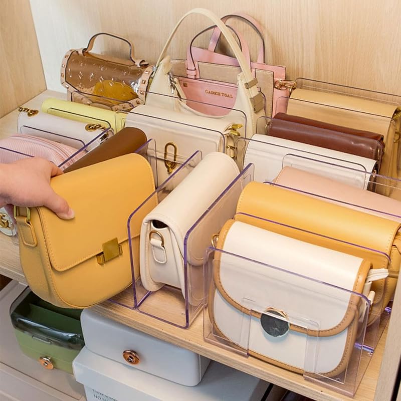 MosQuick® 4 Compartment Purse Organiser Bag Stand Acrylic Organizer book stand for table File Organiser Multifunctional purse organiser for wardrobe Book Handbag Transparent - Image 5