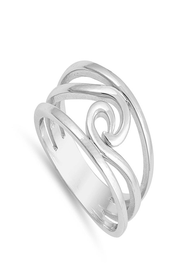 Sac Silver Wave Cutout Ocean Sea Thumb Nature Ring New .925 Sterling Silver Band Size 8 - Image 2