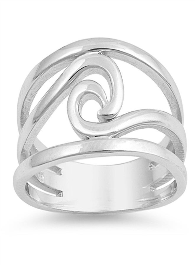 Sac Silver Wave Cutout Ocean Sea Thumb Nature Ring New .925 Sterling Silver Band Size 8 - Image 1
