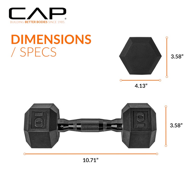 CAP Barbell 10 LB Rubber Coated Hex Dumbbell Hand Weight - Pair | Black Handle - Image 3