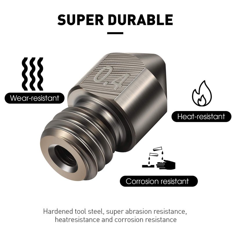 Mudder Hardened Steel Nozzle 0.4 Mm/ 1.75 mm 3D Printer Mk8 Nozzles High Temperature Wear Resistant Compatible with Ender 3/ Ender3 Pro, Prusa I3, Makerbot Creality Cr-10 All Metal Hotend - Image 2