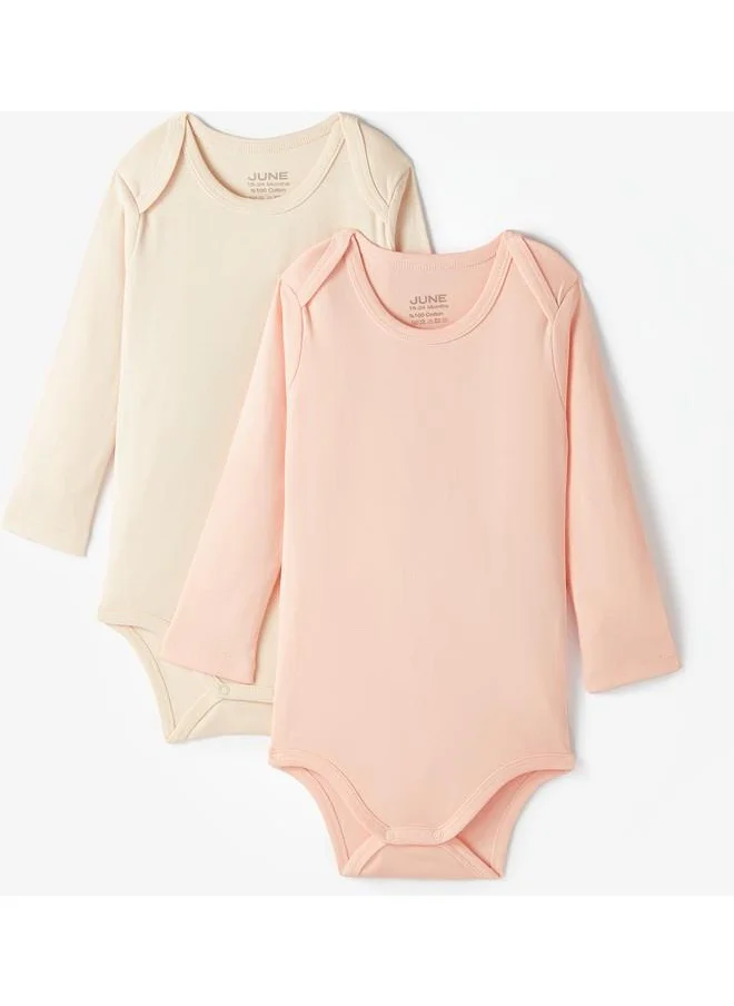 JUNE June Baby Basic Envelope Neck Solid Color 2-Pack Long Sleeve Bodysuit Light Salmon - Light Beige