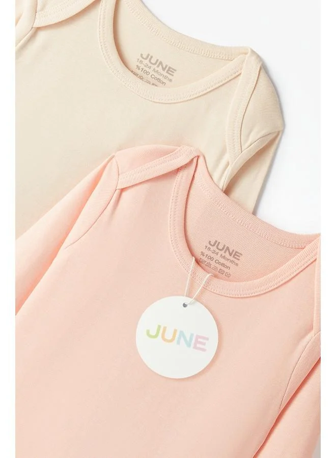 JUNE June Baby Basic Envelope Neck Solid Color 2-Pack Long Sleeve Bodysuit Light Salmon - Light Beige