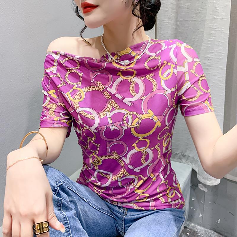 European Printed Mesh T-Shirt For Summer 2023 Women'S Short-Sleeved All-Match Fashion Top For Hair - Image 2