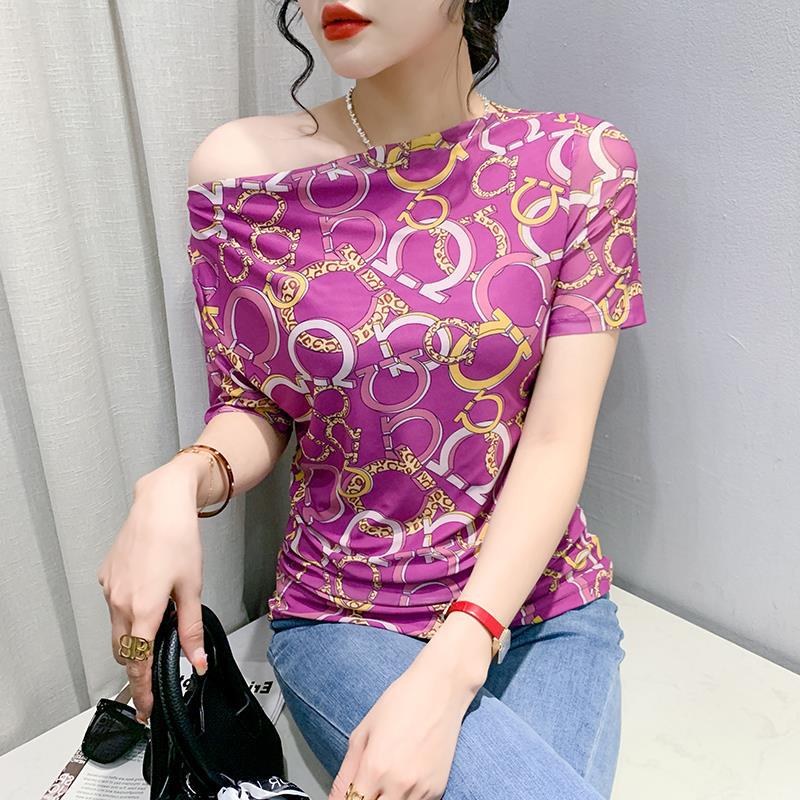 European Printed Mesh T-Shirt For Summer 2023 Women'S Short-Sleeved All-Match Fashion Top For Hair - Image 1