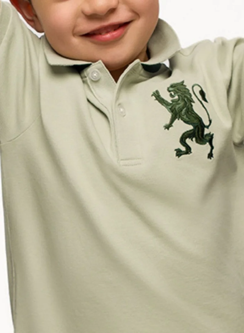 GIORDANO Kids' Lion Polo: 3D Embroidery, Comfort Piqué, Classic Style