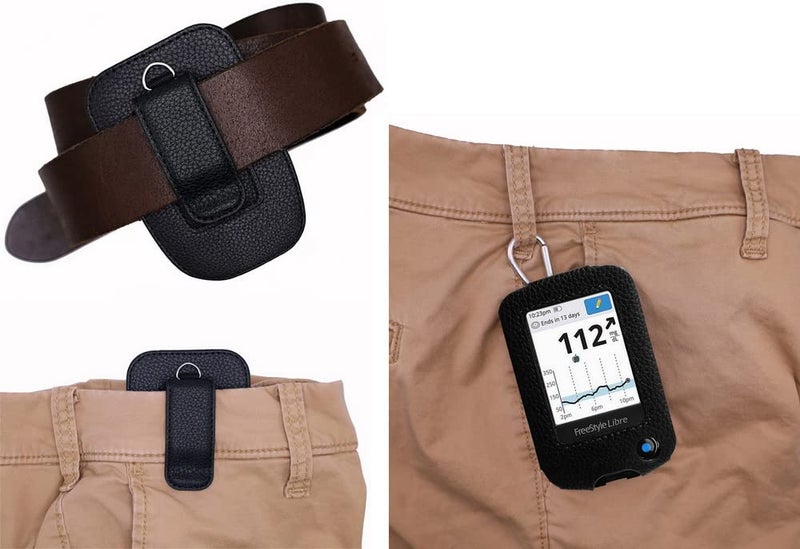 SNK Fitted Leather Case W/Screen Protector (Includes Lanyard) for Freestyle Libre 3,Freestyle Libre 2 (Black) - Image 2