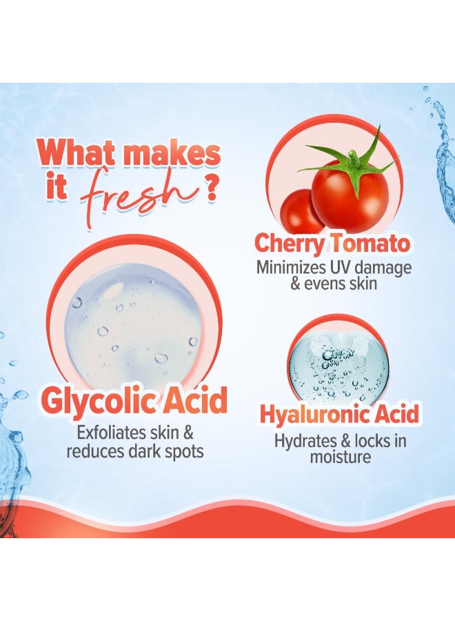 أكوالوجيكا غسول الوجه Aqualogica Detan+ Smoothie بحمض الجليكوليك والطماطم الكرزية للرجال والنساء لإزالة السمرة، وترطيب البشرة وتقشيرها بلطف - للبشرة الدهنية والجافة والحساسة والمختلطة - 100 مل - Image 4