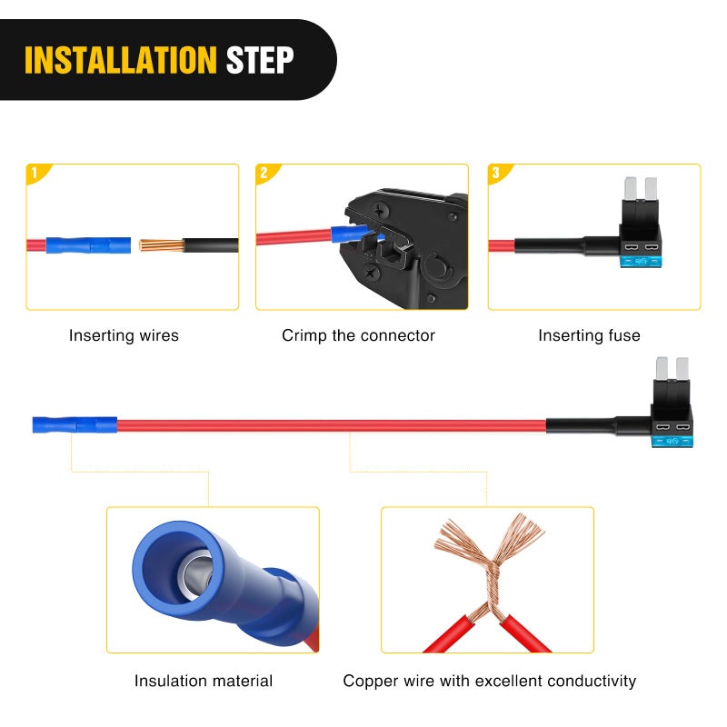 Nilight - 50040R 12V Car Add-a-Circuit Fuse Adapter with Standard and Mini TAP Profile TAP Blade Fuse for Cars Trucks Boats, 10 Pack Fuse Holder-3 types, 2 Years Warranty,Blue, Red, Black - Image 5