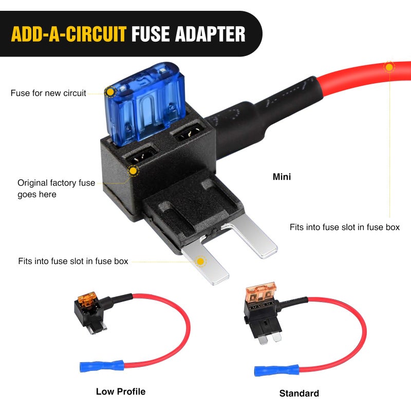 Nilight - 50040R 12V Car Add-a-Circuit Fuse Adapter with Standard and Mini TAP Profile TAP Blade Fuse for Cars Trucks Boats, 10 Pack Fuse Holder-3 types, 2 Years Warranty,Blue, Red, Black - Image 2