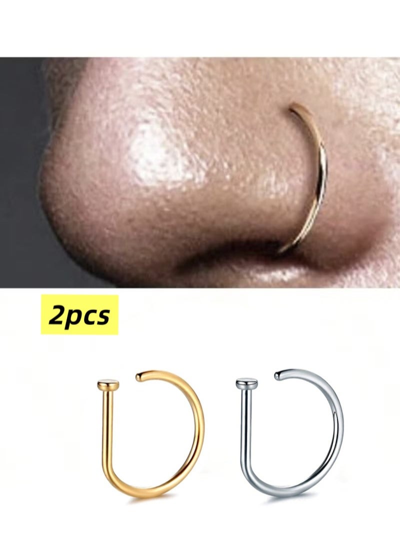 2PCS Women Fake Nose Piercing Circle Nose Piercing Fashion D-Shape Attractive No Piercing Nose Clip Stainless Steel Septum Piercing Body Jewelry - Image 1