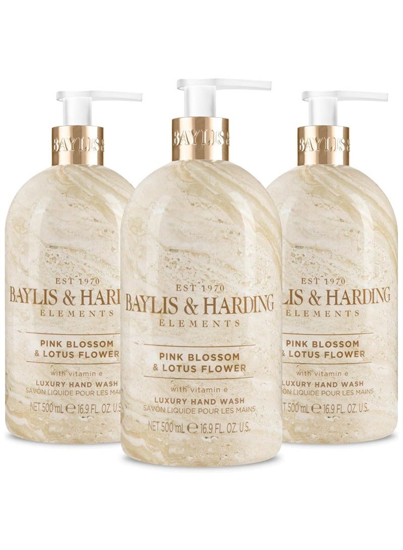 بايليس & هاردينج غسول اليدين من إيليمنتس بزهرة اللوتس الوردية، ٥٠٠ مل (عبوة من ٣ قطع) | نباتي | بنكهة الفواكه والزهور وماء جوز الهند | غني بفيتامين هـ | مغذي ومرطب | خالٍ من البارابين - Image 1