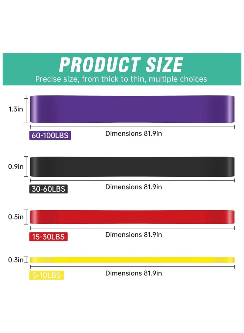 VIUAUAX مجموعة أربطة مقاومة مع حقيبة حمل، 4 قطع متنوعة من أربطة تمارين القوة، حلقات مقاومة، أربطة تمدد، أربطة تمارين رياضية للذراعين والساقين والوركين. - Image 2