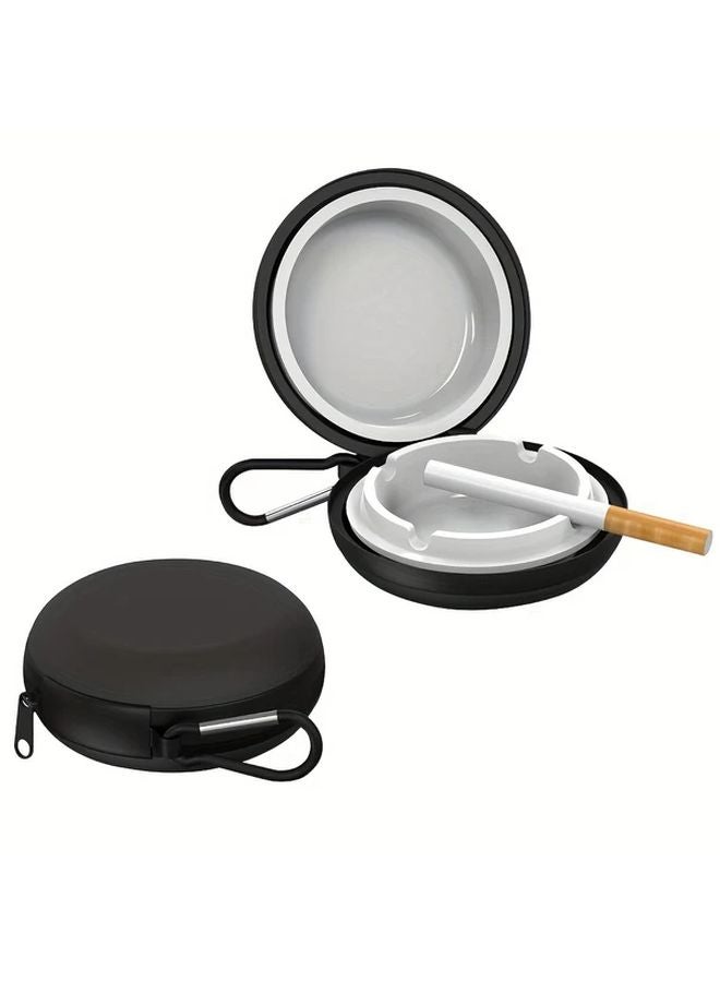 2024 Black Portable Car Ashtray With Lid Mini Round Travel Ashtray 1pc - Image 3
