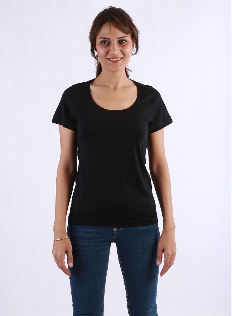 Women Underwear Shirt Round Neck And Half Sleeve - Black