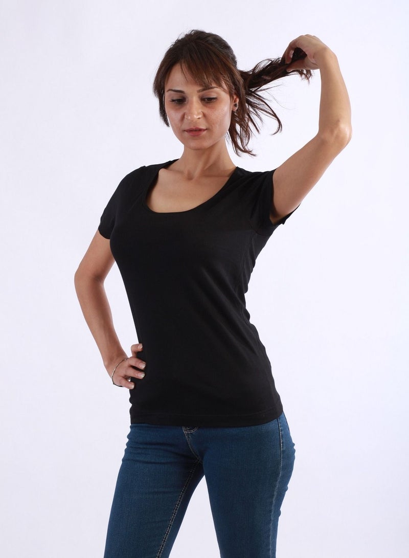 Women Underwear Shirt Round Neck And Half Sleeve - Black