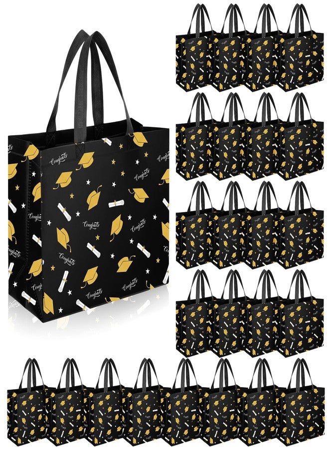 Wesnoy 24 Pcs Graduation Gift Bags 2026 Reusable Graduation Party Favor Bags 12.6 x 5.5 x 10 Inches Non Woven Congrats Grad Tote Bag with Handles Large Treat Bag for College Grad Party Supply(Black - Image 1