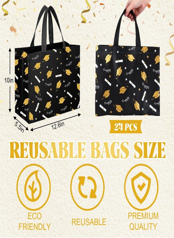 Wesnoy 24 Pcs Graduation Gift Bags 2026 Reusable Graduation Party Favor Bags 12.6 x 5.5 x 10 Inches Non Woven Congrats Grad Tote Bag with Handles Large Treat Bag for College Grad Party Supply(Black - Image 3