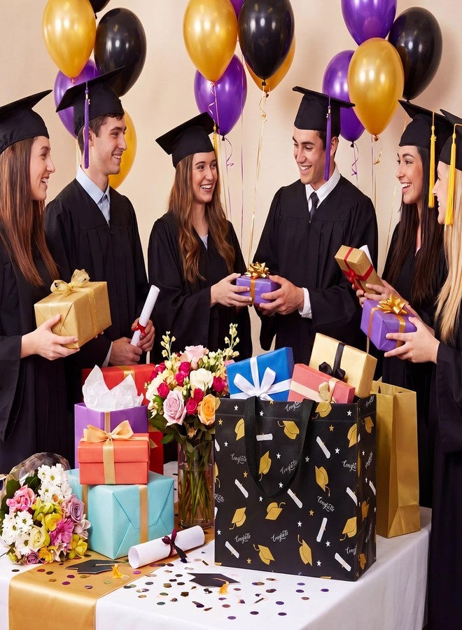 Wesnoy 24 Pcs Graduation Gift Bags 2026 Reusable Graduation Party Favor Bags 12.6 x 5.5 x 10 Inches Non Woven Congrats Grad Tote Bag with Handles Large Treat Bag for College Grad Party Supply(Black - Image 2