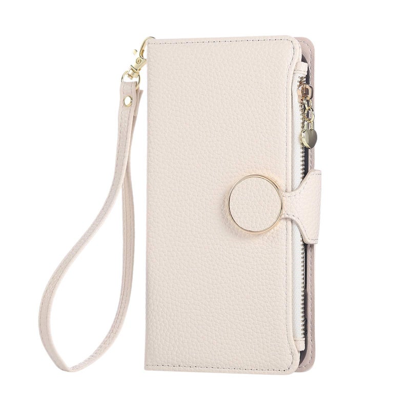 LS Leather Texture Protective Case for Redmi Note 14 with Card Holder and Drop Protection plus Shockproof plus Kickstand plus Strong Magnetic in White - Image 1