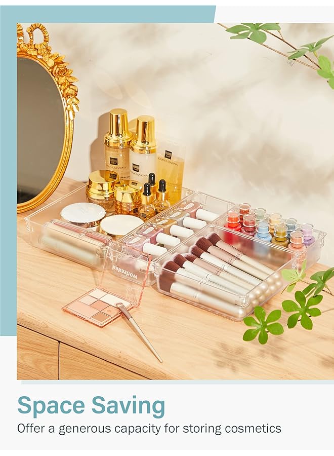 إيروريكس 9 قطع من صواني تنظيم أدراج المكتب، 4 أحجام، مقسمات صواني أدراج الحمام، منظمات بلاستيكية لمستحضرات التجميل، صناديق تخزين لخزانة الملابس، المطبخ، المكتب، شفافة - Image 5