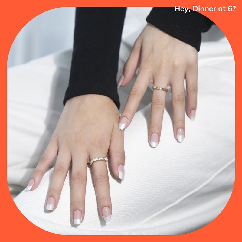 Heyhae Semi Cured Gel Nail Strips | No LED Lamp Needed | French, Pink, Spring | Easy Apply & Remove, Salon Quality | Includes 28 Strips, 1 Prep Pads, Nail File & Wooden Stick - Hey, Dinner at 6? - Image 5