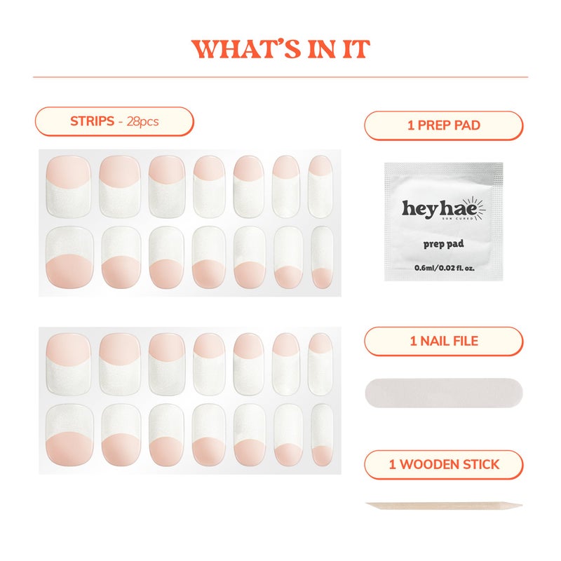 Heyhae Semi Cured Gel Nail Strips | No LED Lamp Needed | French, Pink, Spring | Easy Apply & Remove, Salon Quality | Includes 28 Strips, 1 Prep Pads, Nail File & Wooden Stick - Hey, Dinner at 6? - Image 3