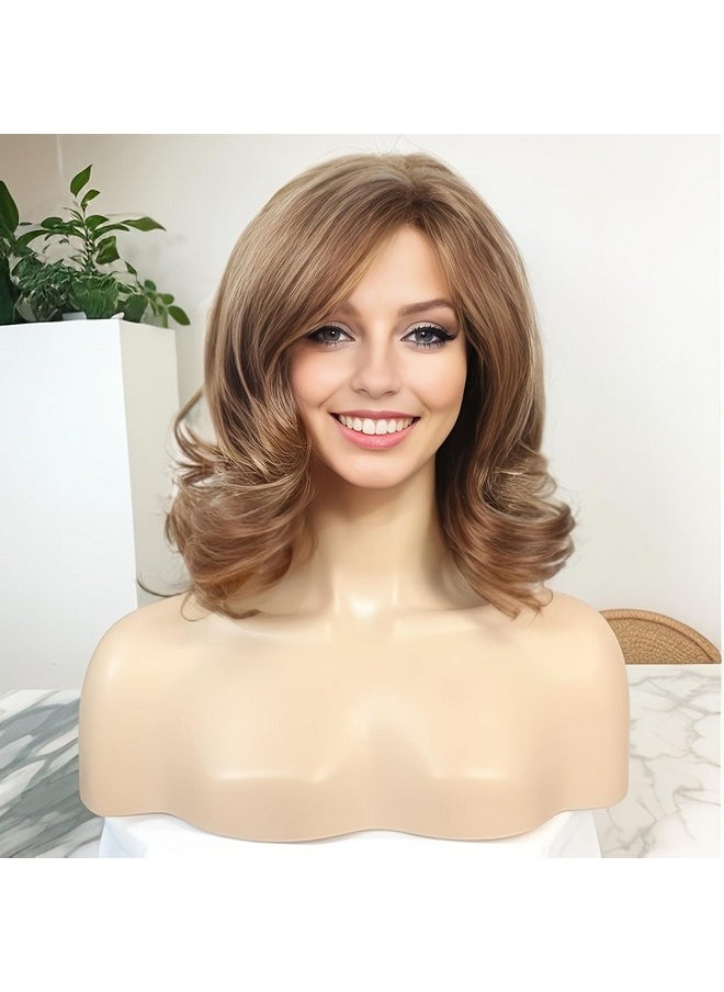 SEVENCOLORS Evencolors قصيرة شقراء مجعد الباروكات للنساء البيض براون مختلطة شقراء بوب الباروكات مع الضوء جزء الجانب الاصطناعية الشعر الطبيعي الباروكات القصيرة للمرأة  - Image 3