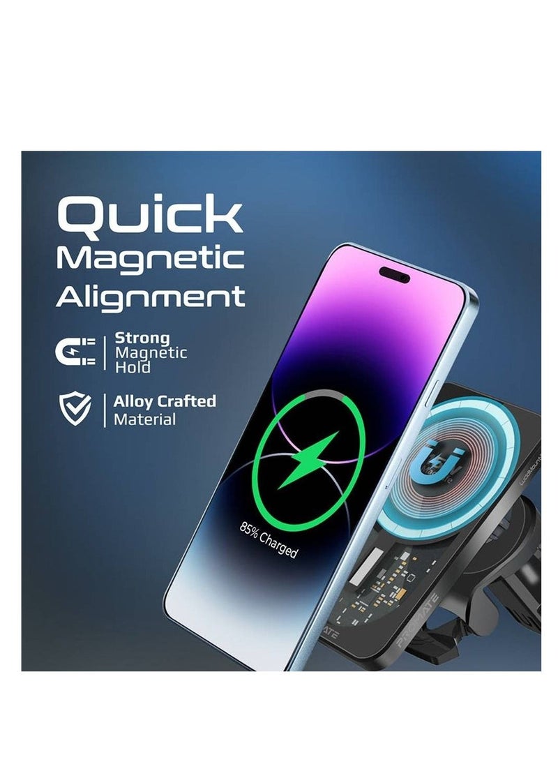 Magnetic Wireless Car Charger, Ultra-Fast MagSafe Transparent Car Charger with 15W Output, AC Vent Holder, Gooseneck Mount, 360 Degree Rotation and Cradleless Design for iPhone 14/13, LucidMount-15 Bl - Image 4