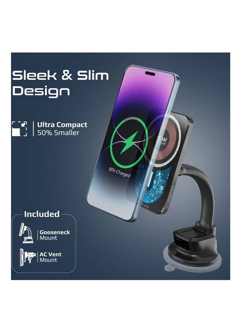 Magnetic Wireless Car Charger, Ultra-Fast MagSafe Transparent Car Charger with 15W Output, AC Vent Holder, Gooseneck Mount, 360 Degree Rotation and Cradleless Design for iPhone 14/13, LucidMount-15 Bl - Image 5