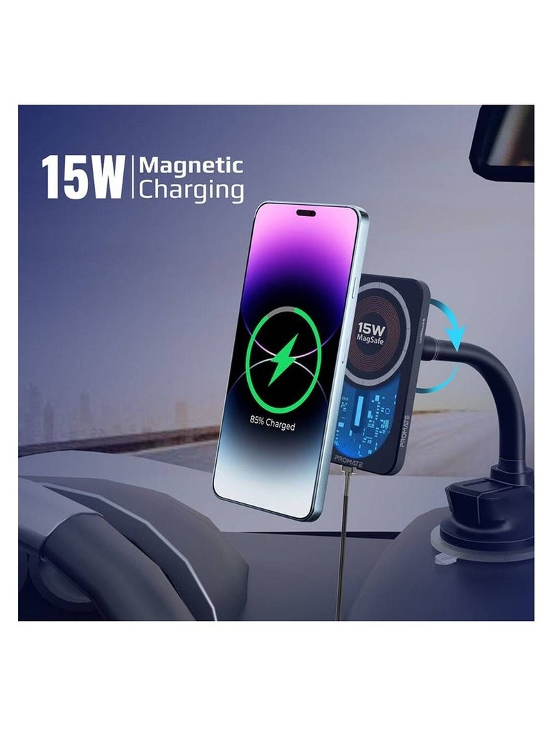 Magnetic Wireless Car Charger, Ultra-Fast MagSafe Transparent Car Charger with 15W Output, AC Vent Holder, Gooseneck Mount, 360 Degree Rotation and Cradleless Design for iPhone 14/13, LucidMount-15 Bl - Image 3