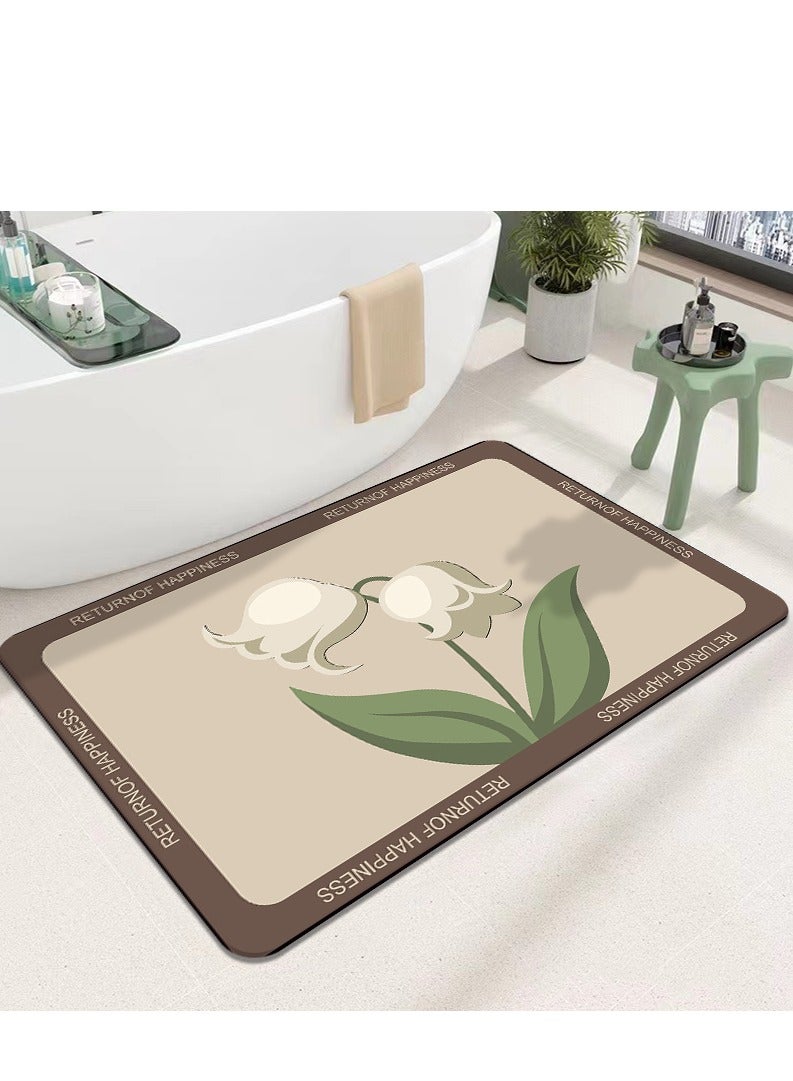 LESTER Anti-Slip Water Absorbent Bathroom Mat, Quick Drying Bathroom Carpet, Non-Slip Entrance Doormat Diatom Leather Floor Mats, Home Decor Set Bathroom Mat Rectangle Shape Beige and Brown 50x80cm