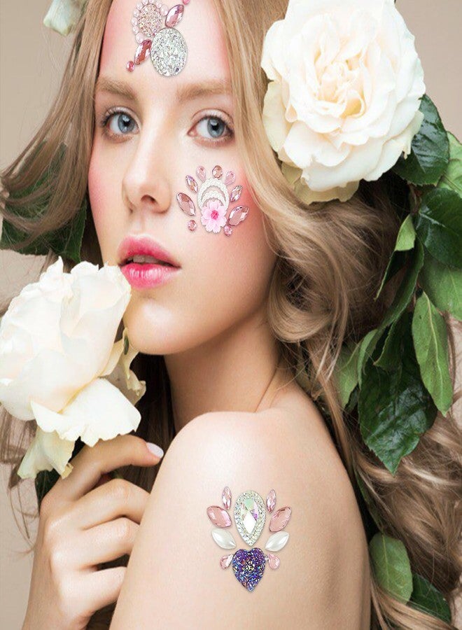 Face Gems Stickers Women Diamond Forehead Sticker Rhinestones Pearl Spring Theme Flowers Decoration Birthday Festival Party Self-Adhesive DIY Body Fashion Art Decals (C#) - Image 2