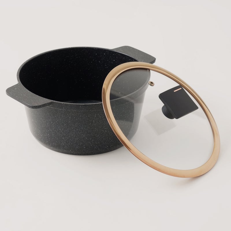 ألبرتو قدر طهي ألومنيوم مع غطاء زجاجي 6.7 لتر، أسود - Image 2