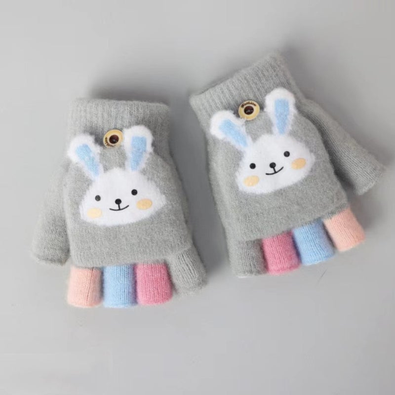 Kids Warm Gloves Fingerless Flip-Top Autumn Winter Yellow  - Image 2