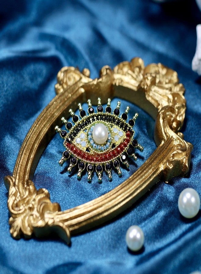 ROFARSO Lucky Charm Evil Eye Aojo Brooch Pin for Women Fully-Jewelled with Freshwater Pearl& Rhinestone Crystal for Wedding Party Prom Gift Necklace Dual Use Lapel Pin Accessories for Shawl Scarf Buckle - Image 3