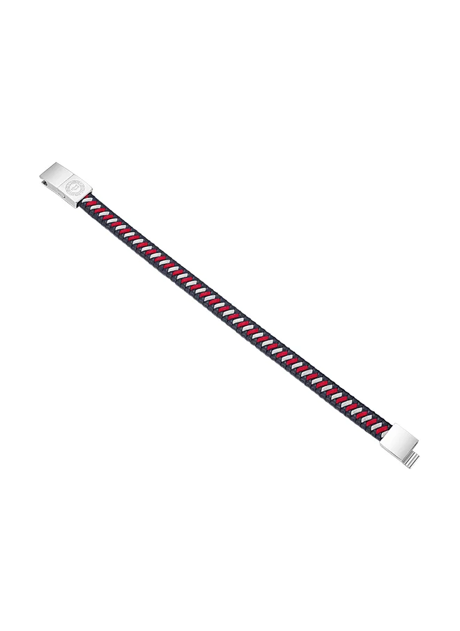 بوليس Police Twist Navy & Red Woven Leather With Stainless Steel Motif Gents Bracelet - PEAGB0034003