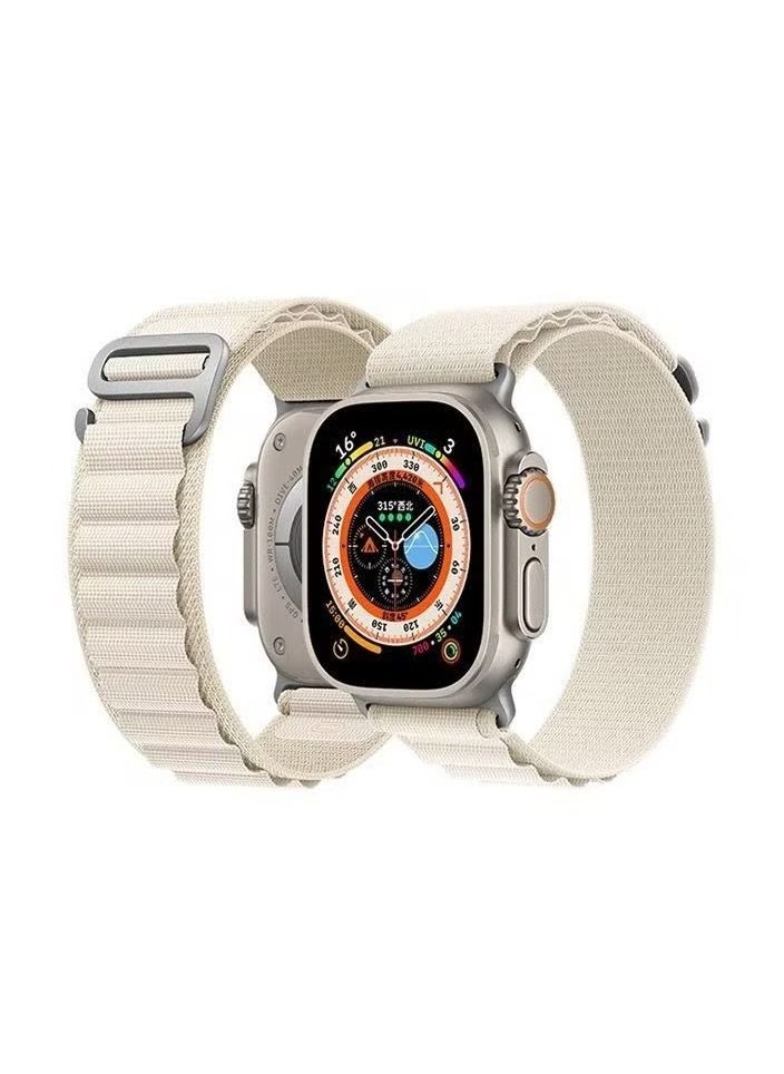 Alpine - Nylon Watch Band Compatible with Apple Watch 42mm/44mm/45mm/49mm Ladies and Mens, Adjustable Sport with Metal G-Hook Braided Strap for iWatch Ultra Series SE 8/7/6/5/4/3/2/1 White - Image 1