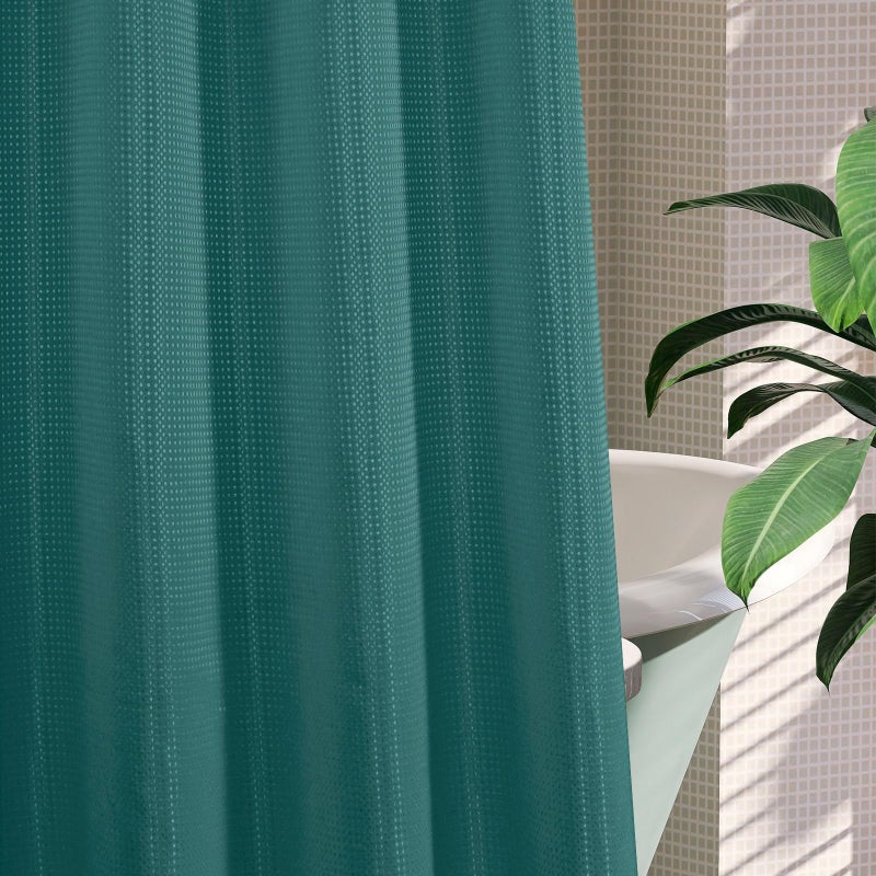 MitoVilla Dark Green Waffle Small Stall Shower Curtain 36 x 74  No Hooks Required Half Size Narrow Fabric Cloth Shower Curtain Set with Snap-in Liner for Modern Bathroom Decor  Seaweed Green - Image 4