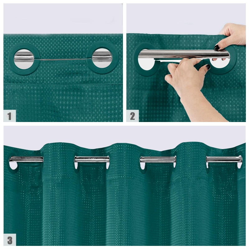 MitoVilla Dark Green Waffle Small Stall Shower Curtain 36 x 74  No Hooks Required Half Size Narrow Fabric Cloth Shower Curtain Set with Snap-in Liner for Modern Bathroom Decor  Seaweed Green - Image 3