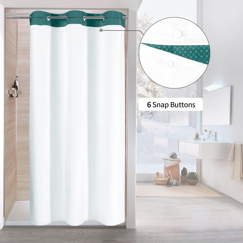 MitoVilla Dark Green Waffle Small Stall Shower Curtain 36 x 74  No Hooks Required Half Size Narrow Fabric Cloth Shower Curtain Set with Snap-in Liner for Modern Bathroom Decor  Seaweed Green - Image 1