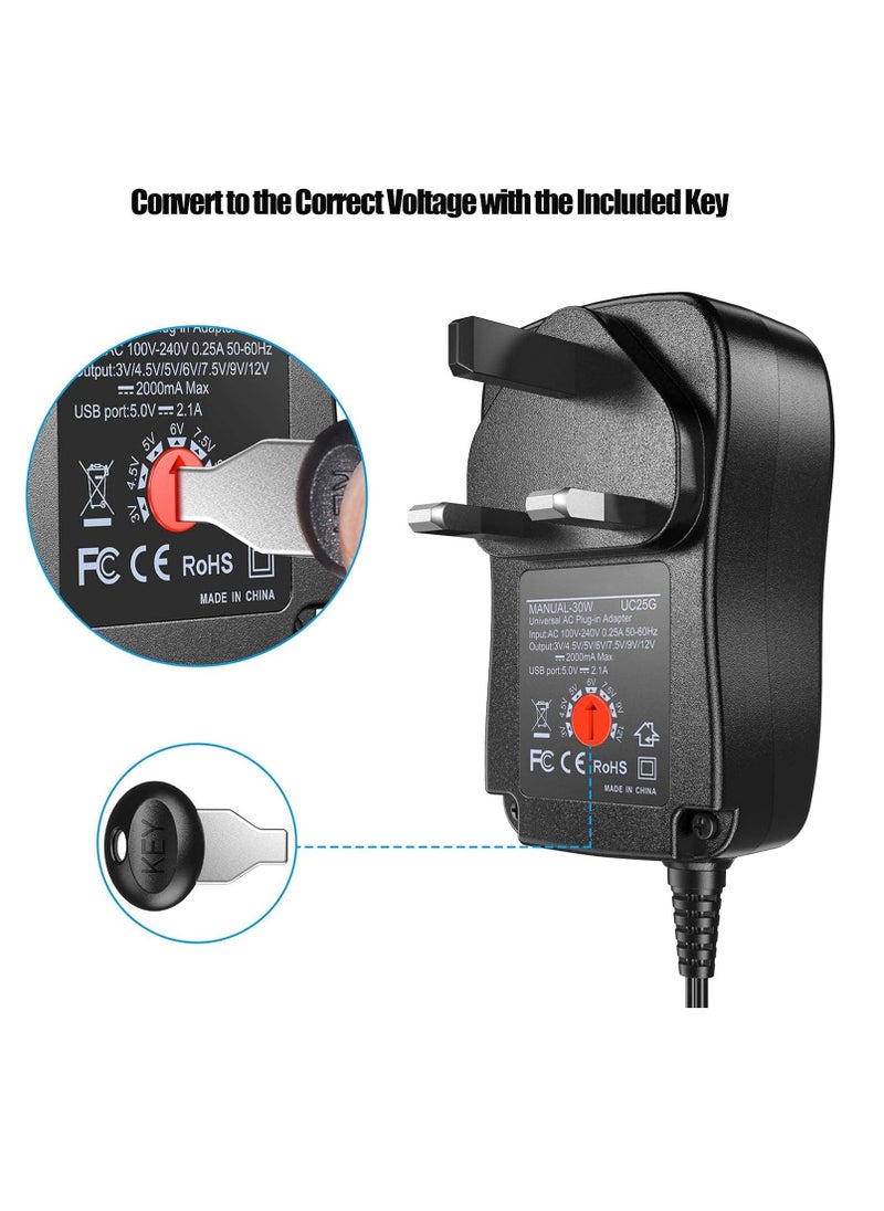 Excefore - 30W Reverse Polarity Universal AC Adapter Multi Voltage DC Power Supply, with 9pcs Adaptor Tips, Compatible with 3V to 12V Household Electronics, 2Amp Output - Image 1