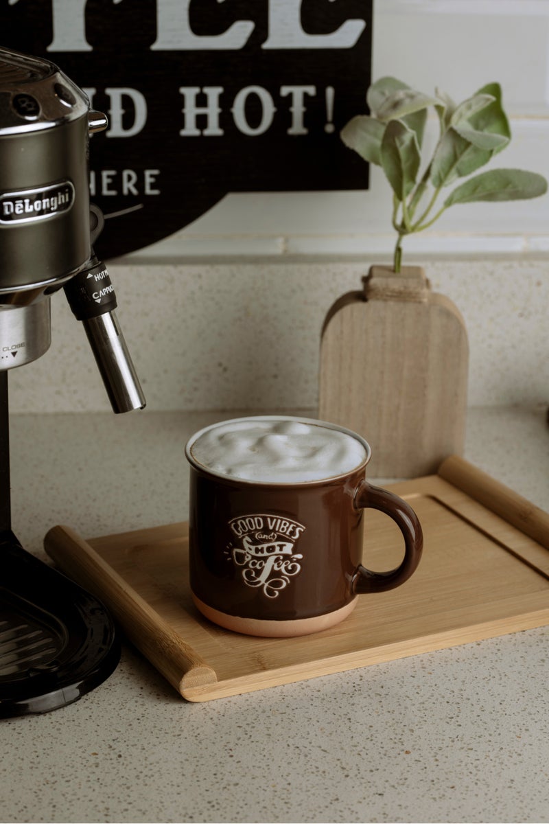 Words Co. Good Vibes & Hot Coffee Mug - Brown Ceramic with Handle - 390ml - Image 2