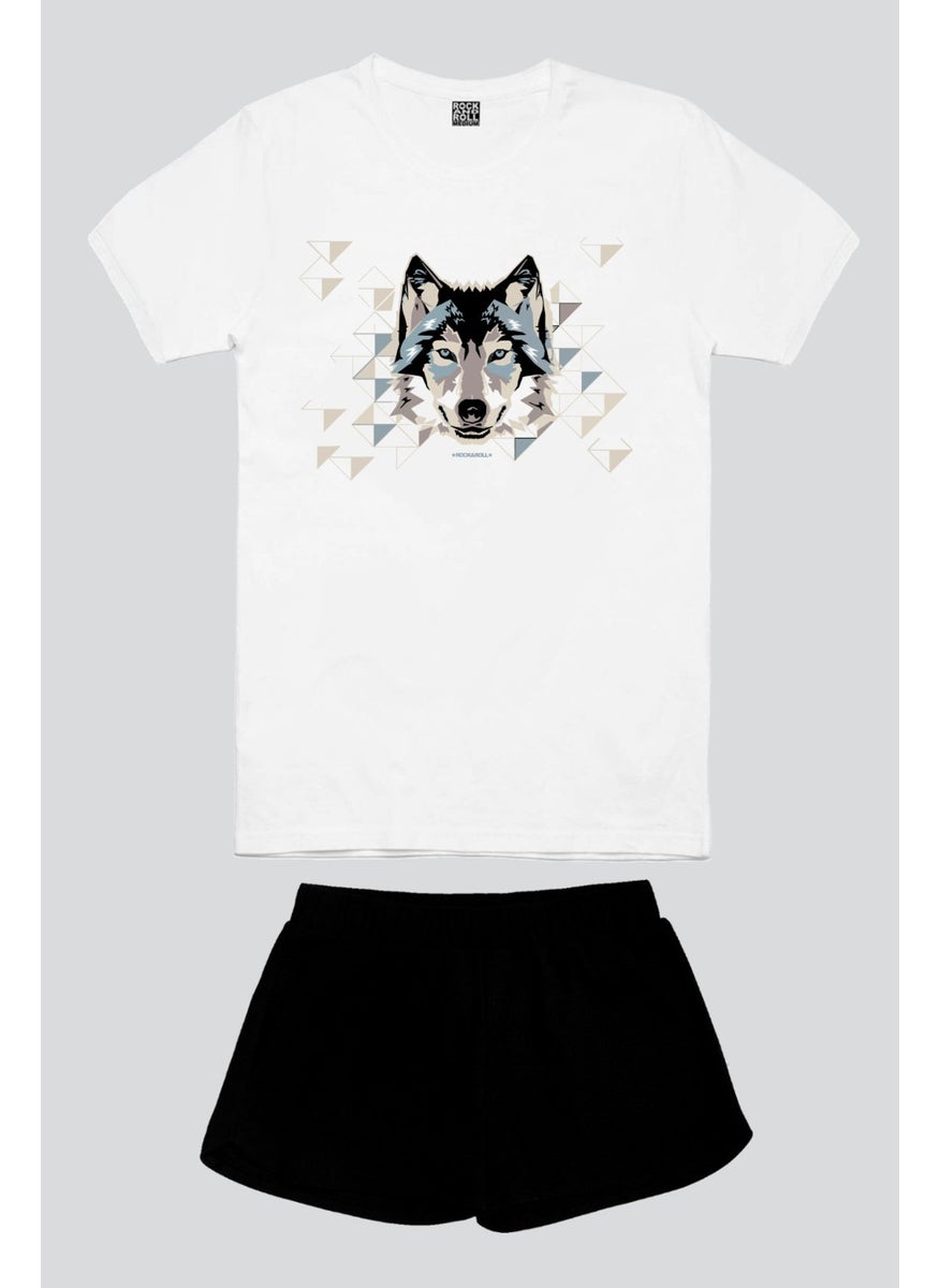 Geometric Wolf White Short Sleeve Women's Shorts Set - pzsku/Z370F55E367ED57F87E0AZ/45/_/1731069459/e828fb4d-0cf1-454c-90f4-c79bce1109c4