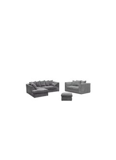 Eden Designer Sofa Set Jute Velvet Design (4+2) - Multiple Seaters - 3 Pieces (With Small Matched Foot Stool)