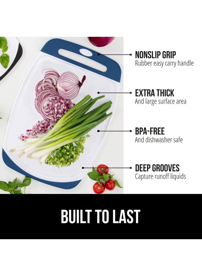 GORILLA GRIP 100% BPA-Free Reversible Kitchen Cutting Board Set of 3, Nonporous, Juice Grooves to Catch Liquid, Slip Resistant Handle Border, Dishwasher Safe Large Food Chopping Boards, Red Blue Green - Image 1